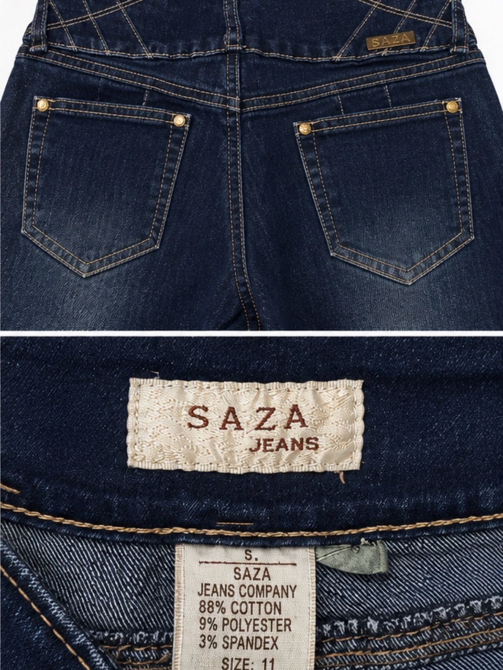 SAZA Jeans Vintage Y2K Dark Wash High Rise 3-Button Stretch Jeans – Size 11 - Picture 4 of 4